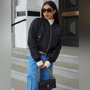 Zip Up Cropped Bomber Jacket